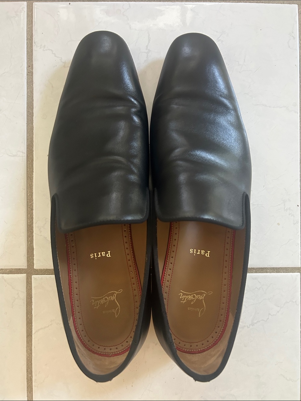 Christian Louboutin Black Leather Slip-On Loafers